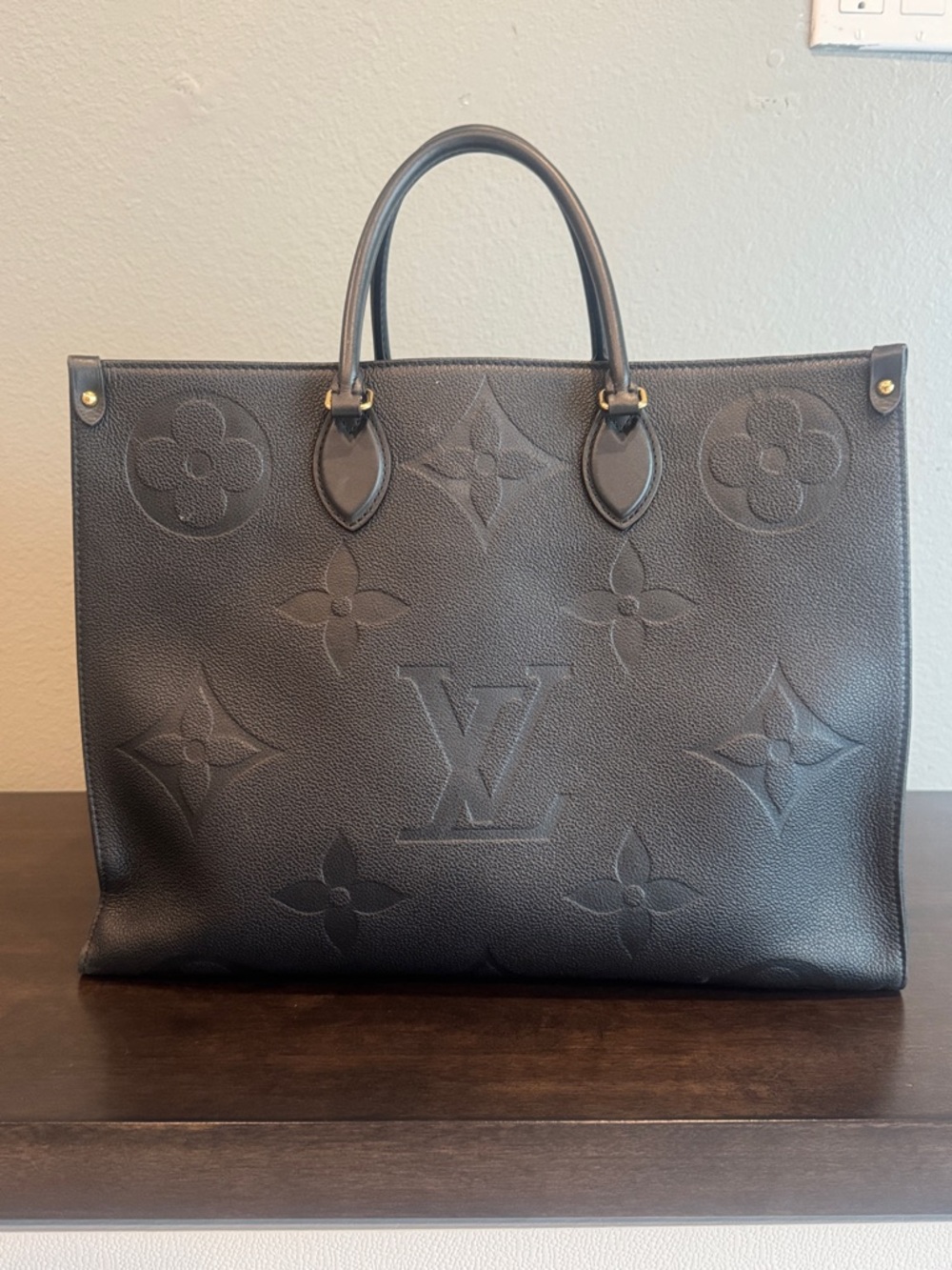 Louis Vuitton On The Go gm Black Embossed Monogram leather Tote